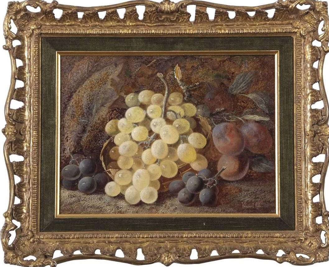 Peinture d'art victorienne de Clare Vincent - fruits et raisins