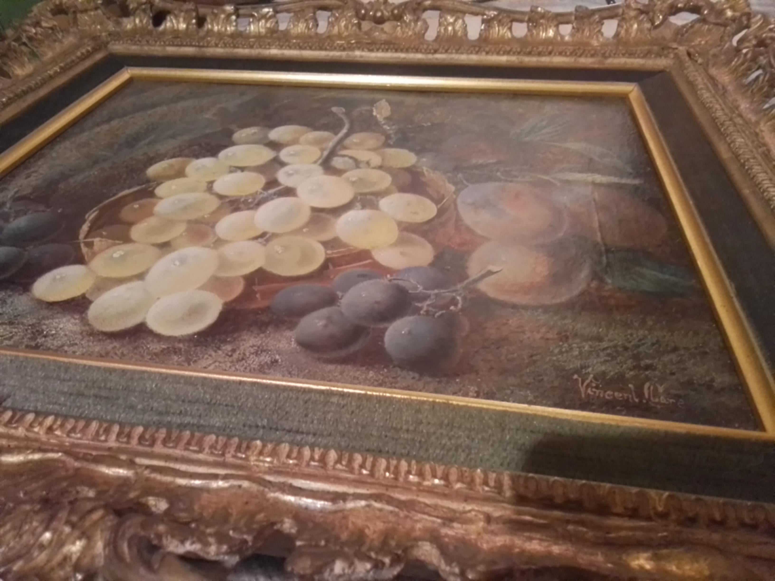 Pintura victoriana vintage de Clare Vincent - frutas y uvas - Painting Victoriano de Vincent Clare