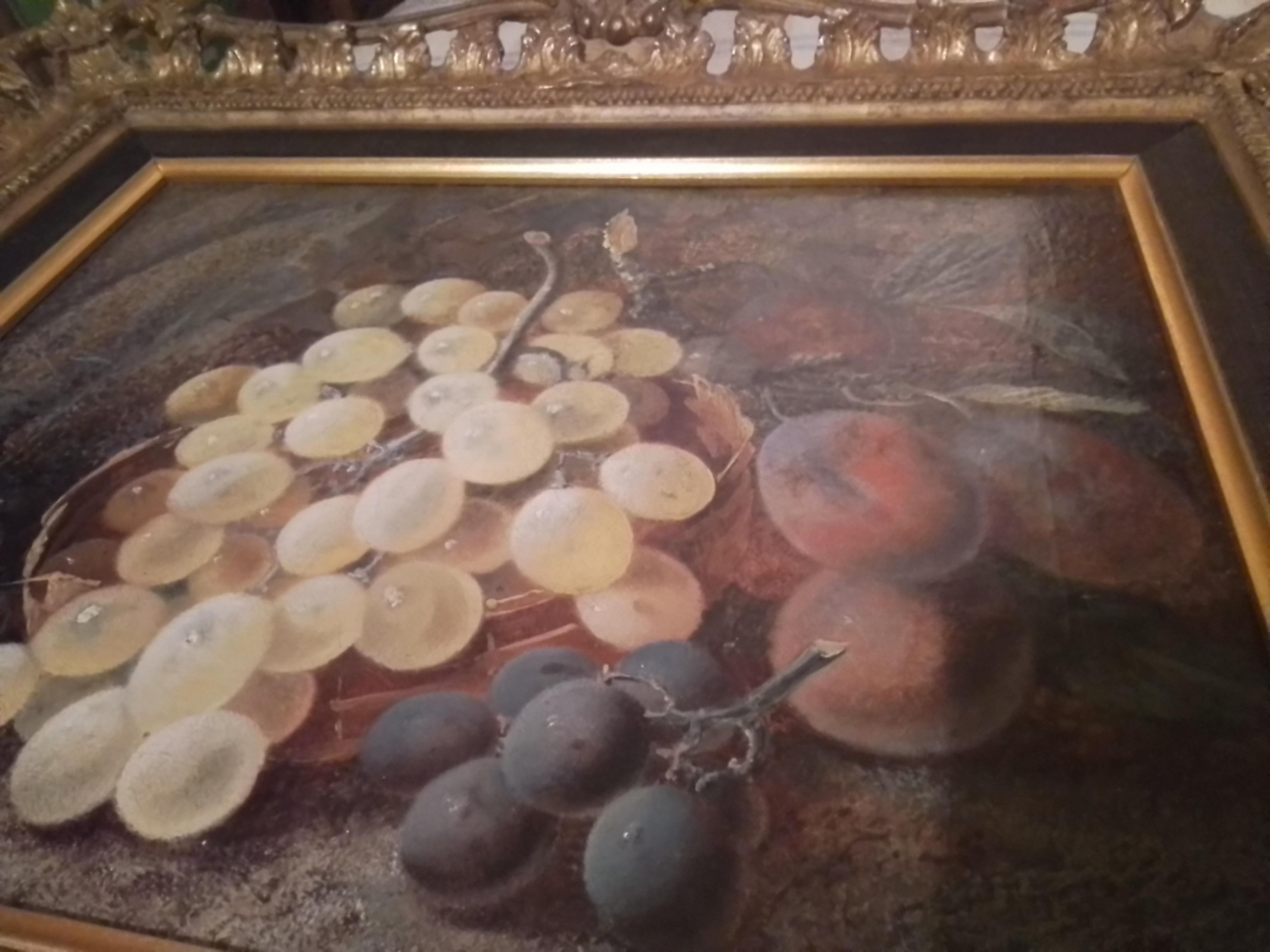Pintura victoriana vintage de Clare Vincent - frutas y uvas - Still-Life Painting Negro de Vincent Clare