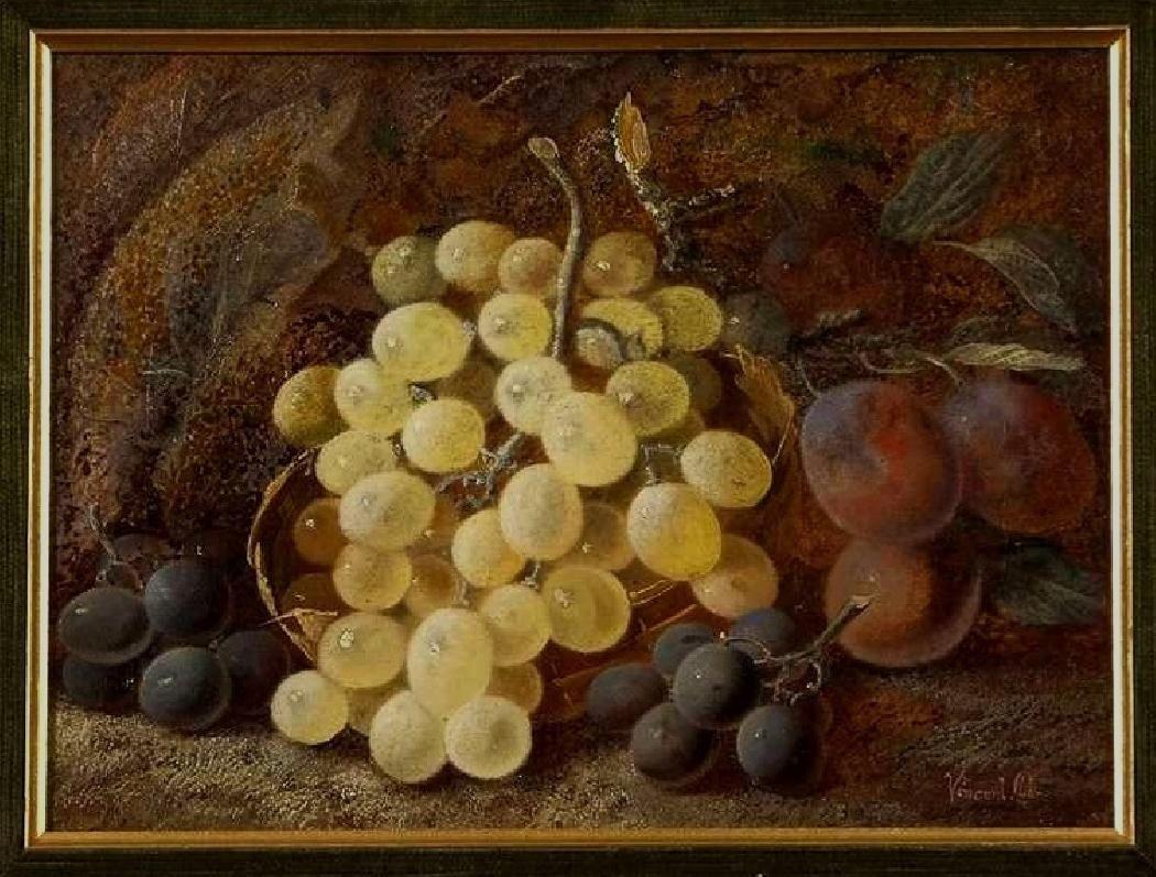 Pintura victoriana vintage de Clare Vincent - frutas y uvas - Painting de Vincent Clare