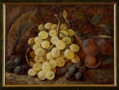 Victorian vintage fine art painting by Clare Vincent - fruits and grapes