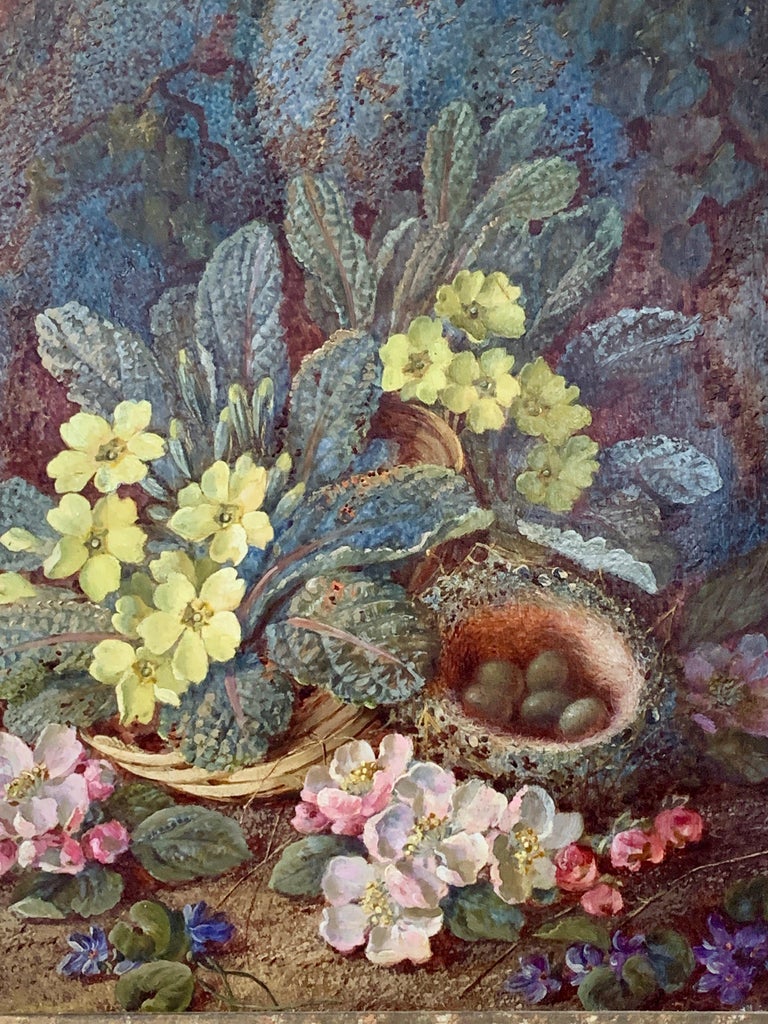 Vincent Clare English Flowers and Birds nest with birds eggs on a