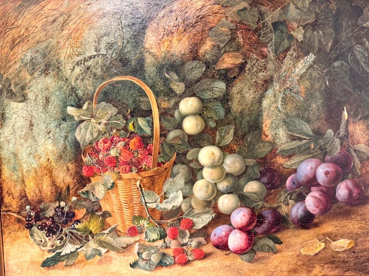 Quadro d'arte vintage di Vincent Clare - Grande composizione di frutta ad olio su tela in vendita 2