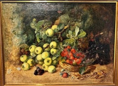 Arte vintage de composición de frutas de Vincent Clare.  Óleo sobre lienzo enmarcado