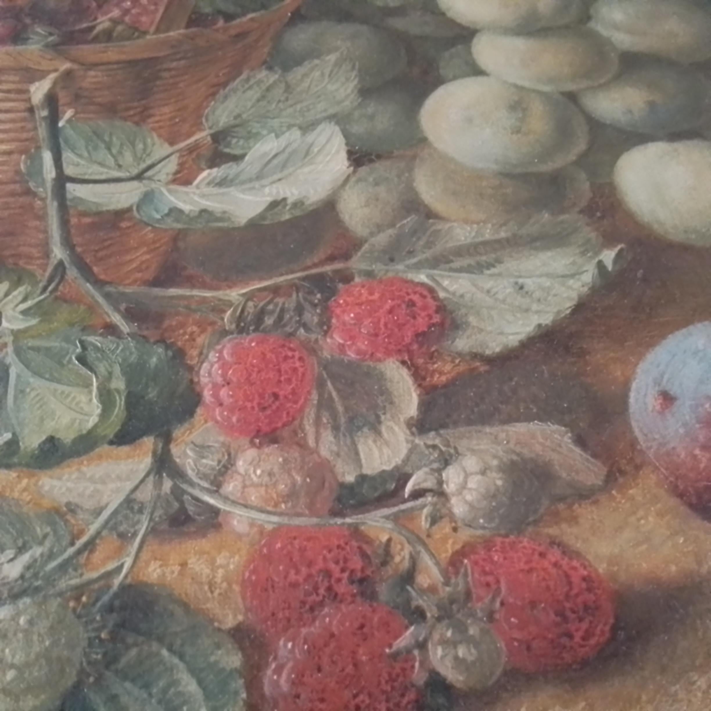 Quadro d'arte vintage di Vincent Clare - Grande composizione di frutta ad olio su tela in vendita 7