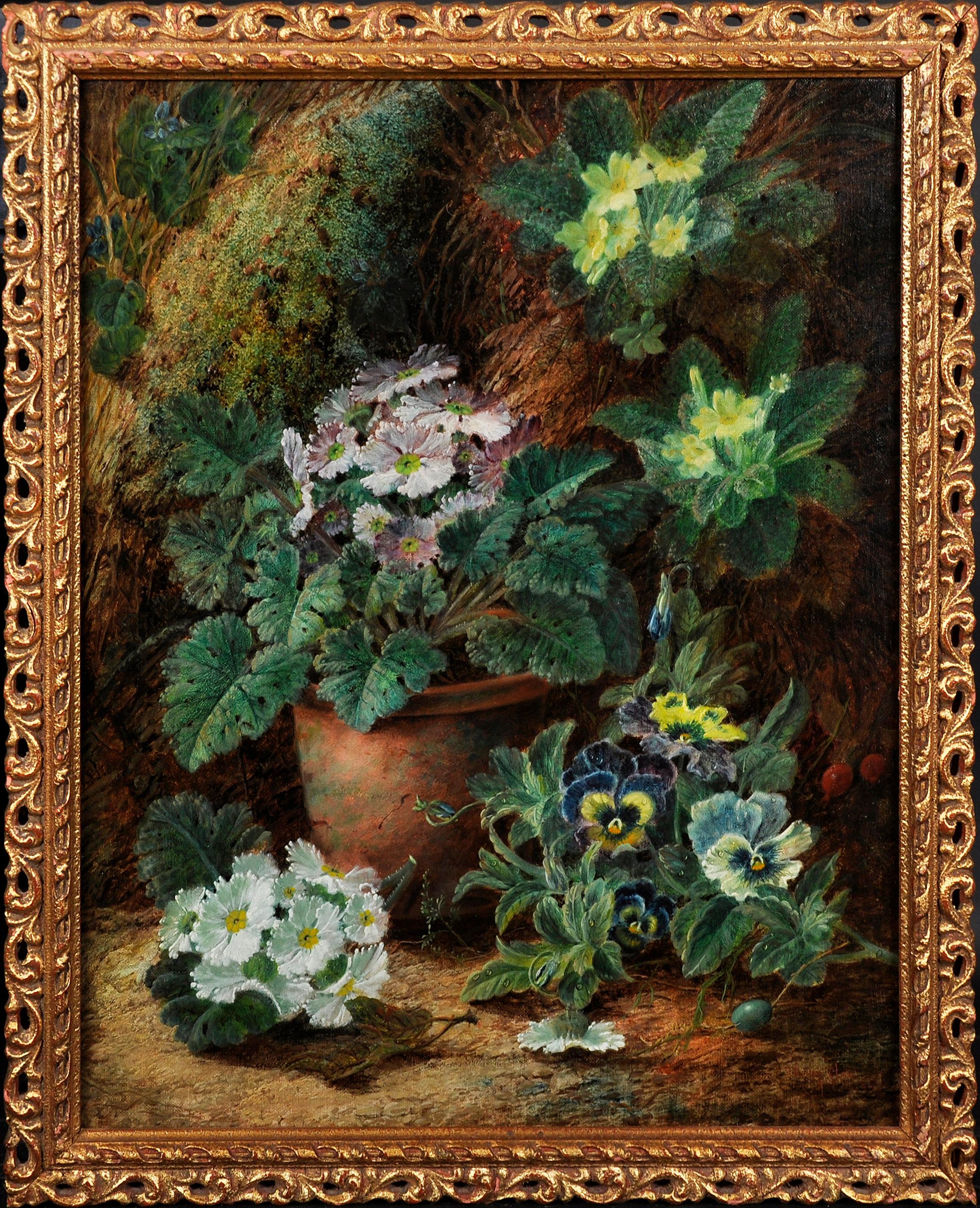 Vincent Clare Still-Life Painting – Blumenleben auf einer moosbewachsenen Bank