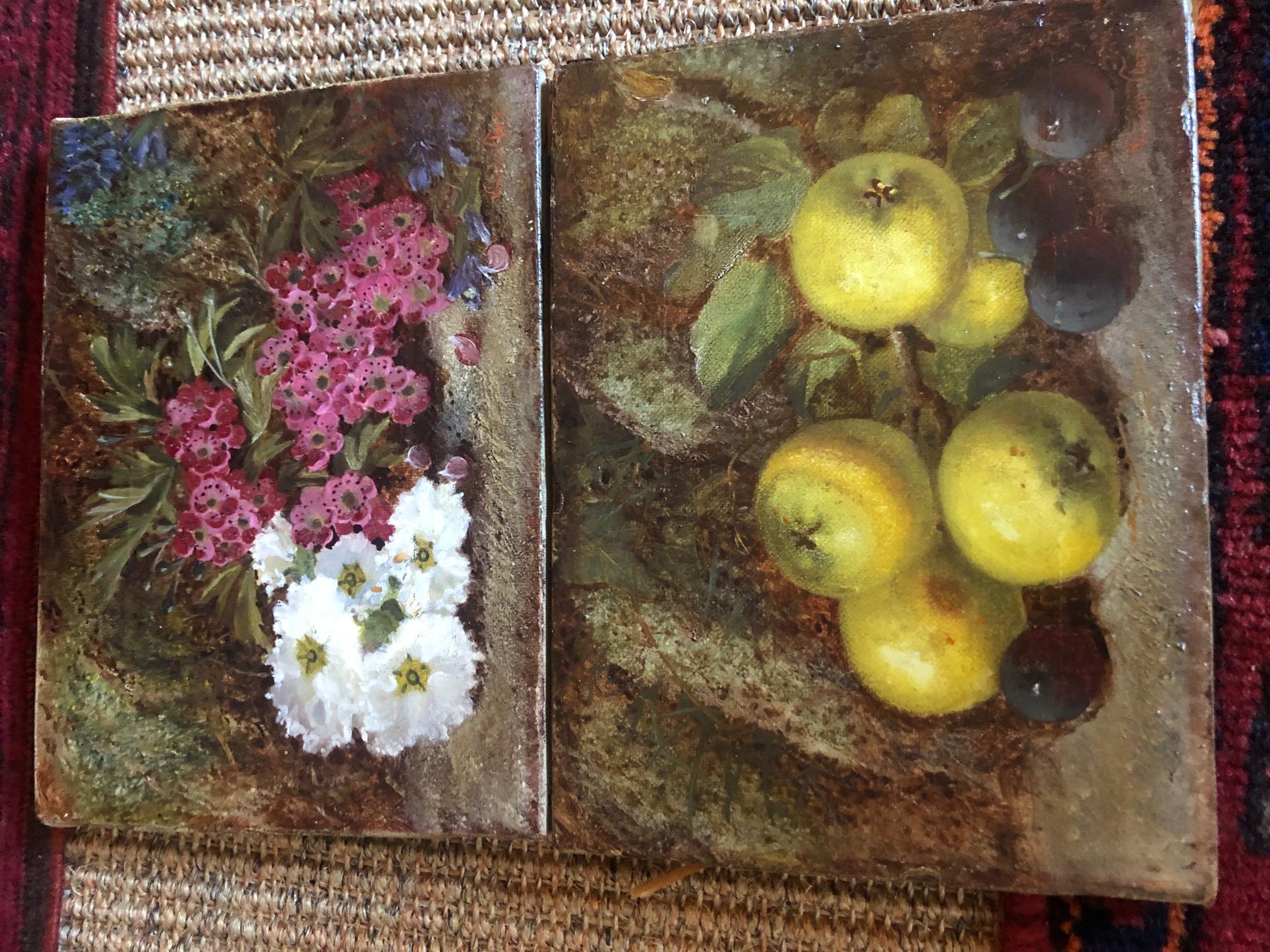 Still Life with Fruit - small oil painting of apples and fruit 1 of pair, framed - Realist Painting by Vincent Clare