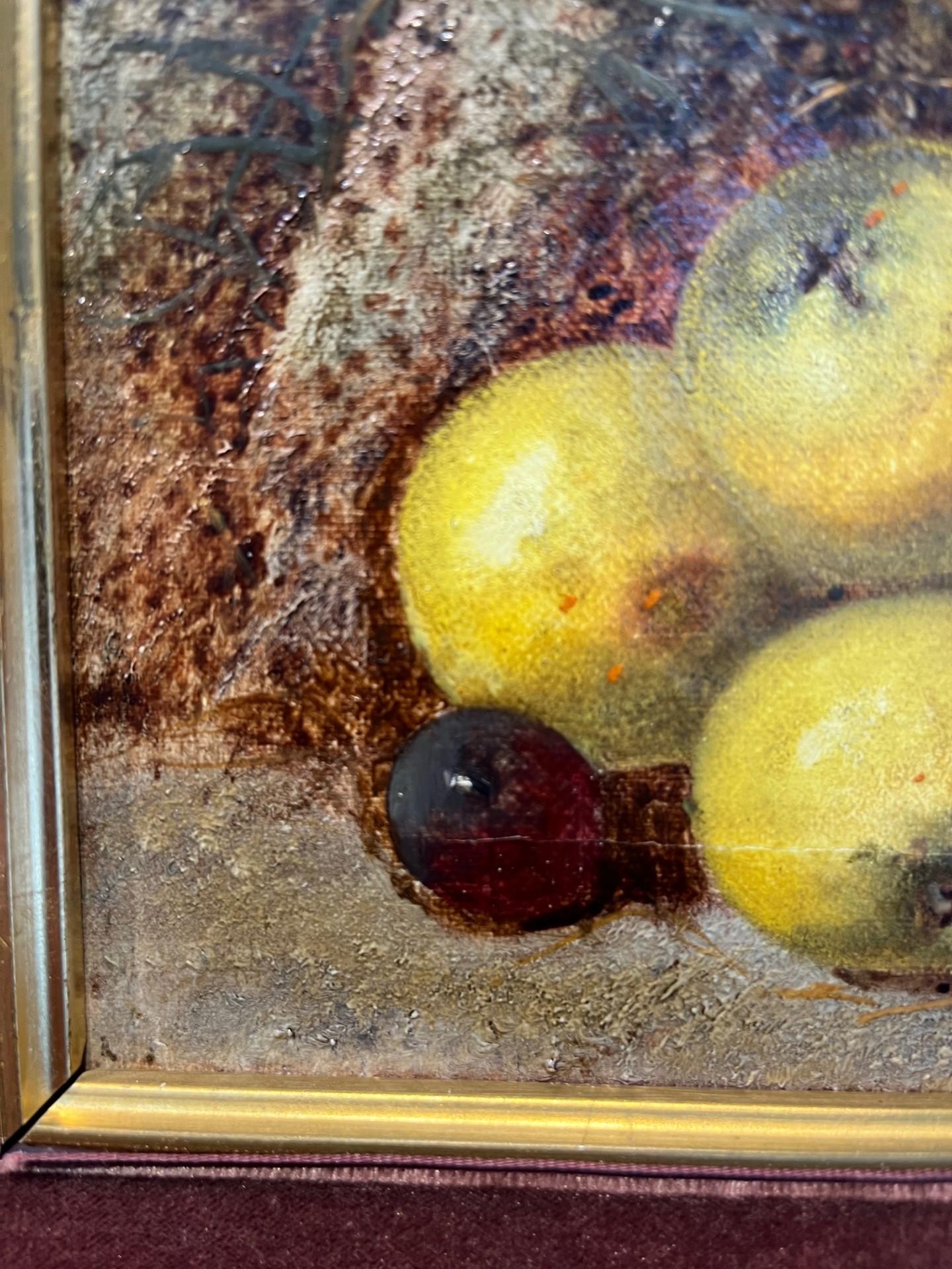 Still Life with Fruit - small oil painting of apples and fruit 1 of pair, framed For Sale 3