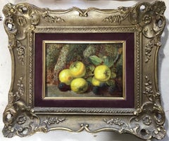 Still Life with Fruit - small oil painting of apples and fruit 1 of pair, framed