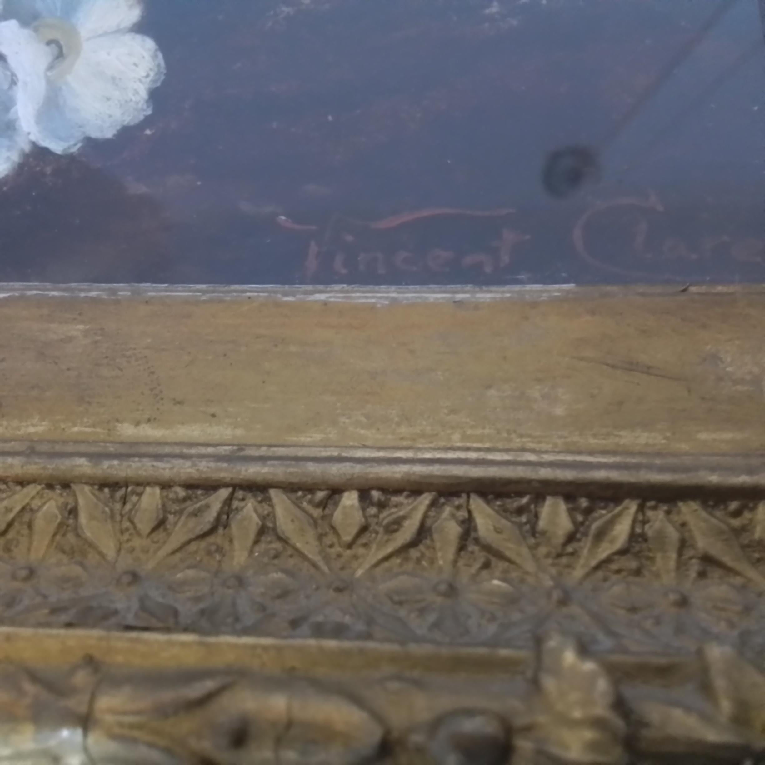 Victorian vintage art by Vincent Clare - Oil Composition with flowers and a nest For Sale 10