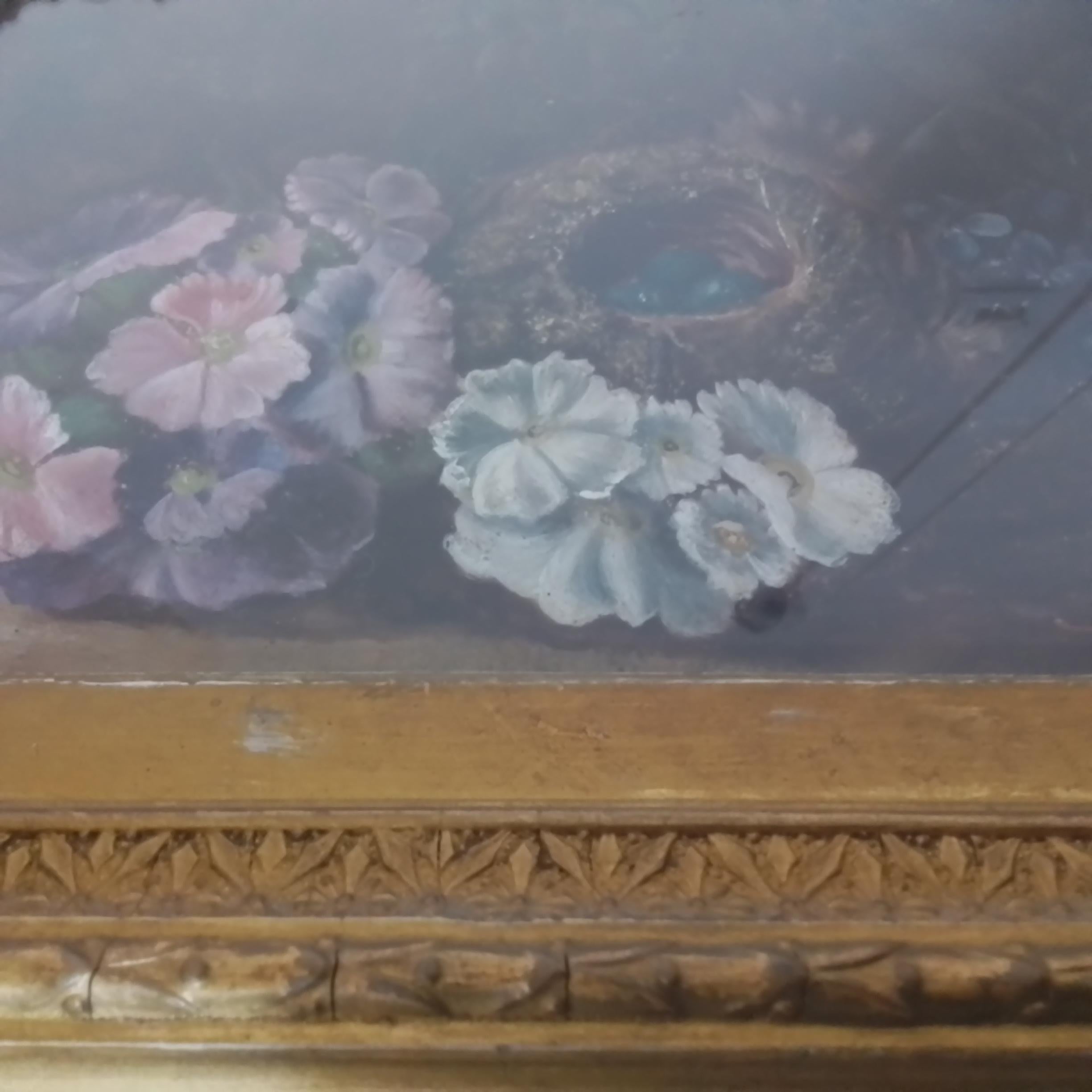 Victorian vintage art by Vincent Clare - Oil Composition with flowers and a nest For Sale 11