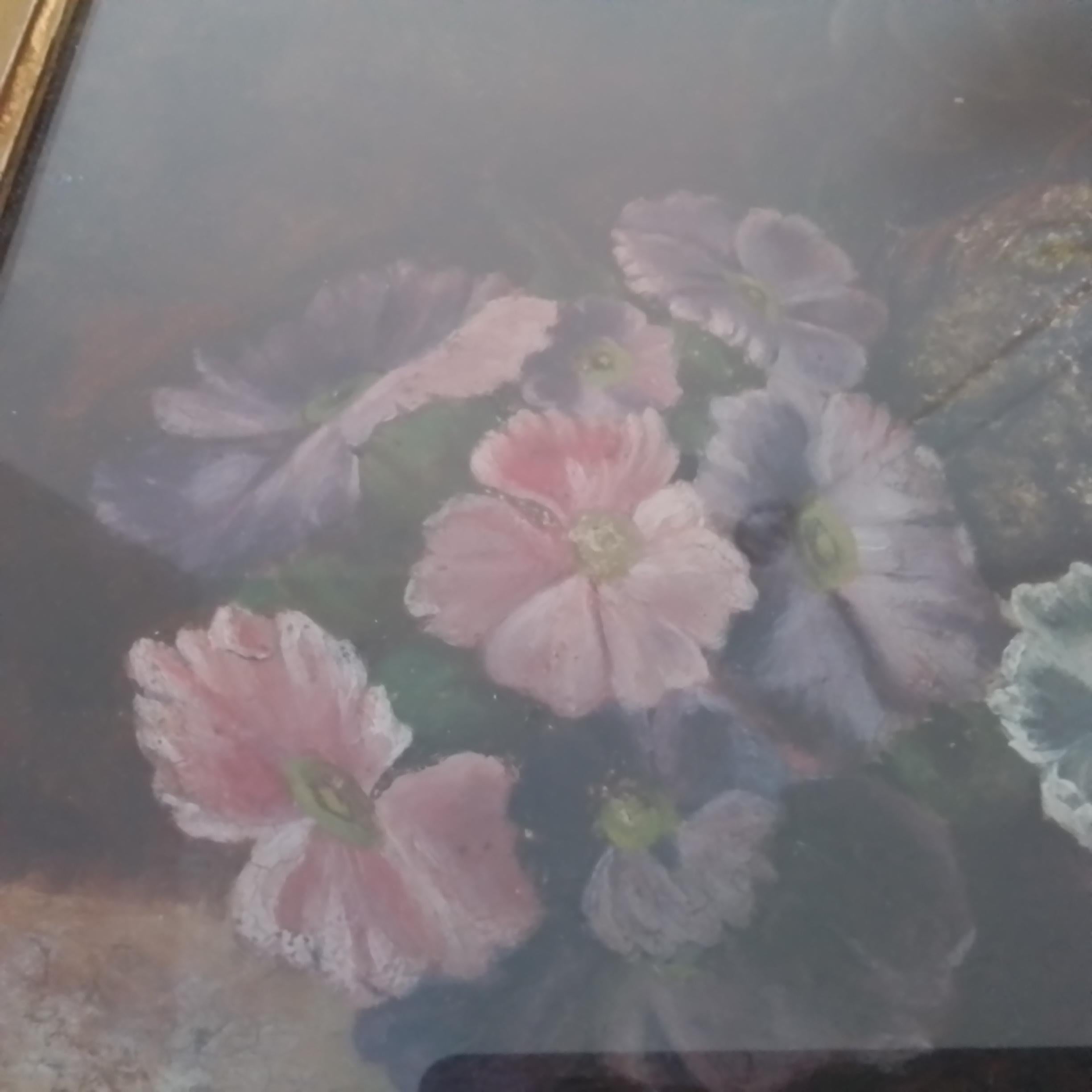 Victorian vintage art by Vincent Clare - Oil Composition with flowers and a nest For Sale 8
