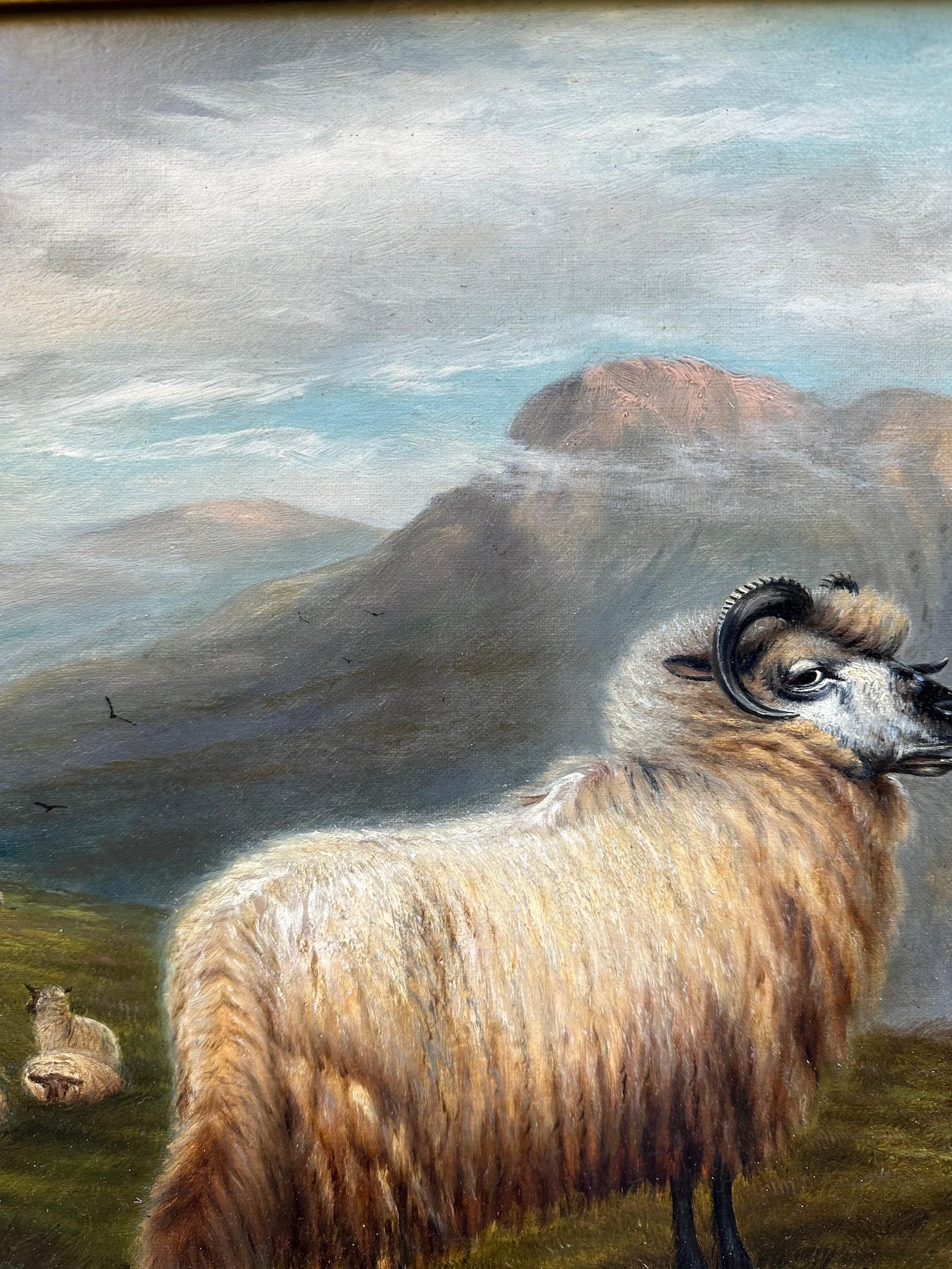 19th century oil Highland Scottish sheep in a Highland Lock Landscape For Sale 2