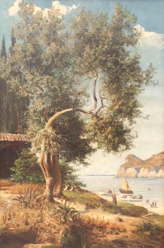 Painting Landscape Côte d'Azur Realist french painting 19th COURDOUAN