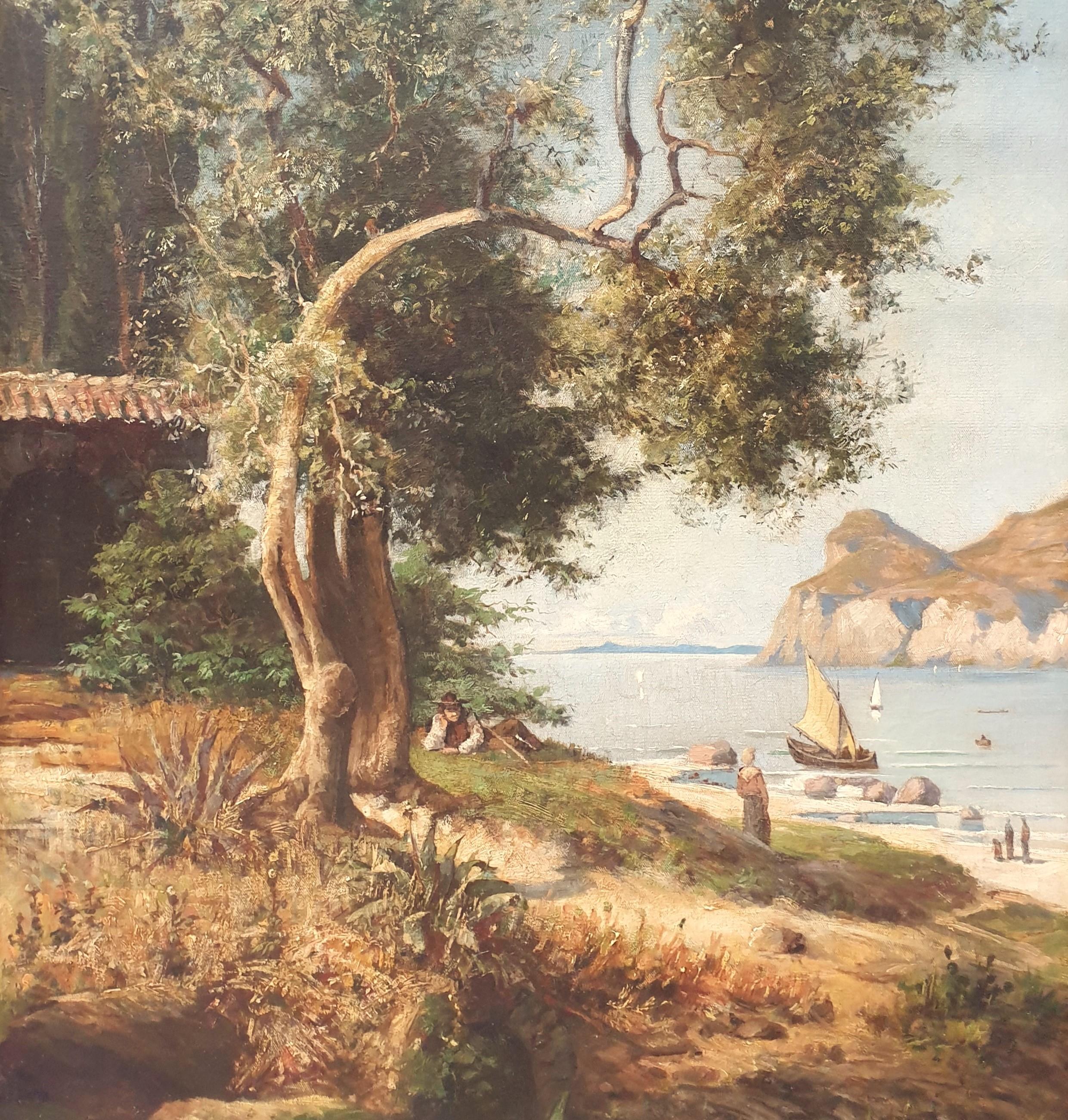 Pittura Paesaggio Costa Azzurra Pittura francese realista 19° COURDOUAN - Painting Realismo di Vincent COURDOUAN
