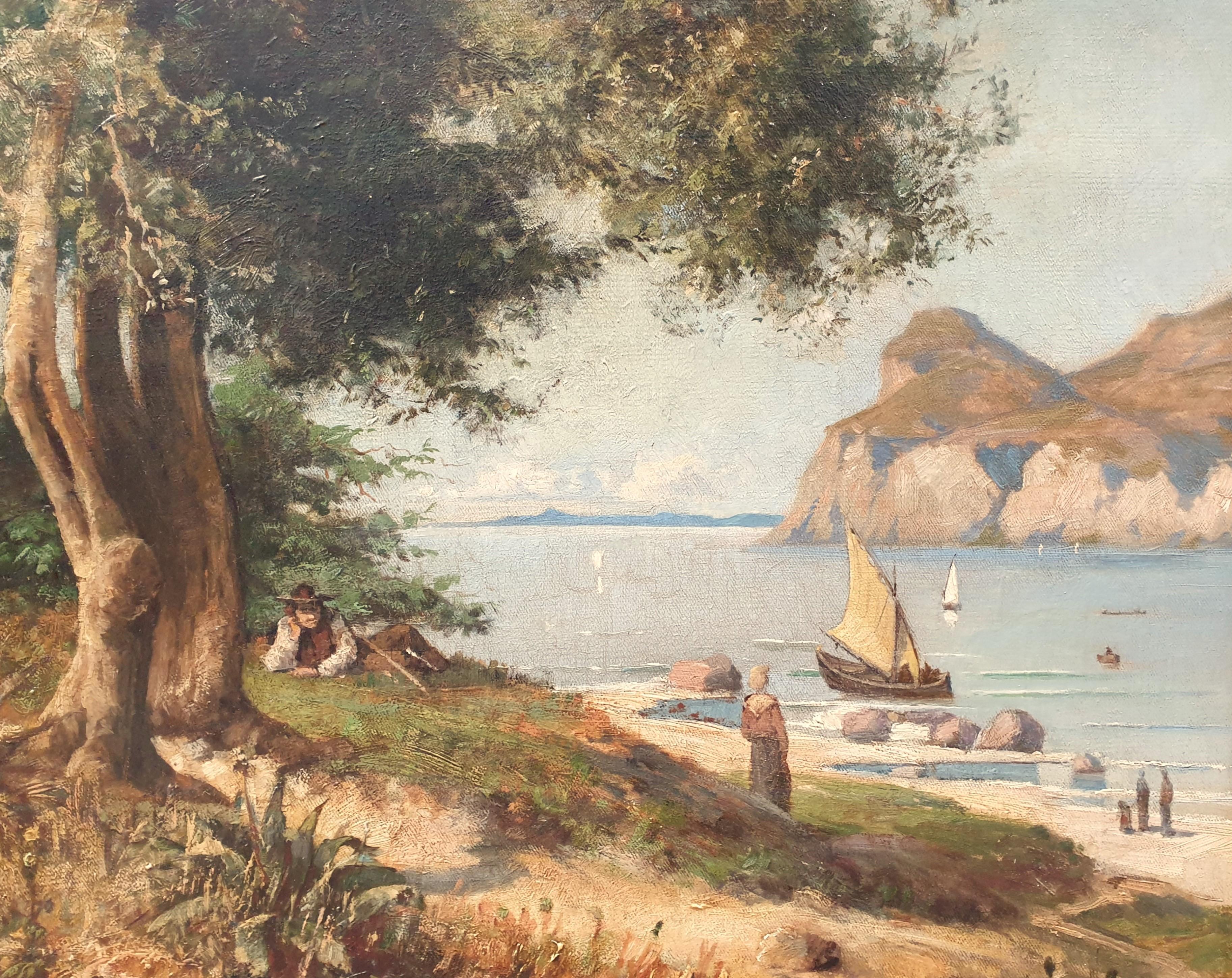 Vincent COURDOUAN (Attribuito a) Tolone, 1810 - Tolone, 1893 Olio su tela 92 x 62 cm (98 x 68 cm con la cornice)
Buone condizioni (alcuni restauri (strappi) molto ben fatti)

Vincent Courdouan di Tolone appartiene alla scuola provenzale. An He è