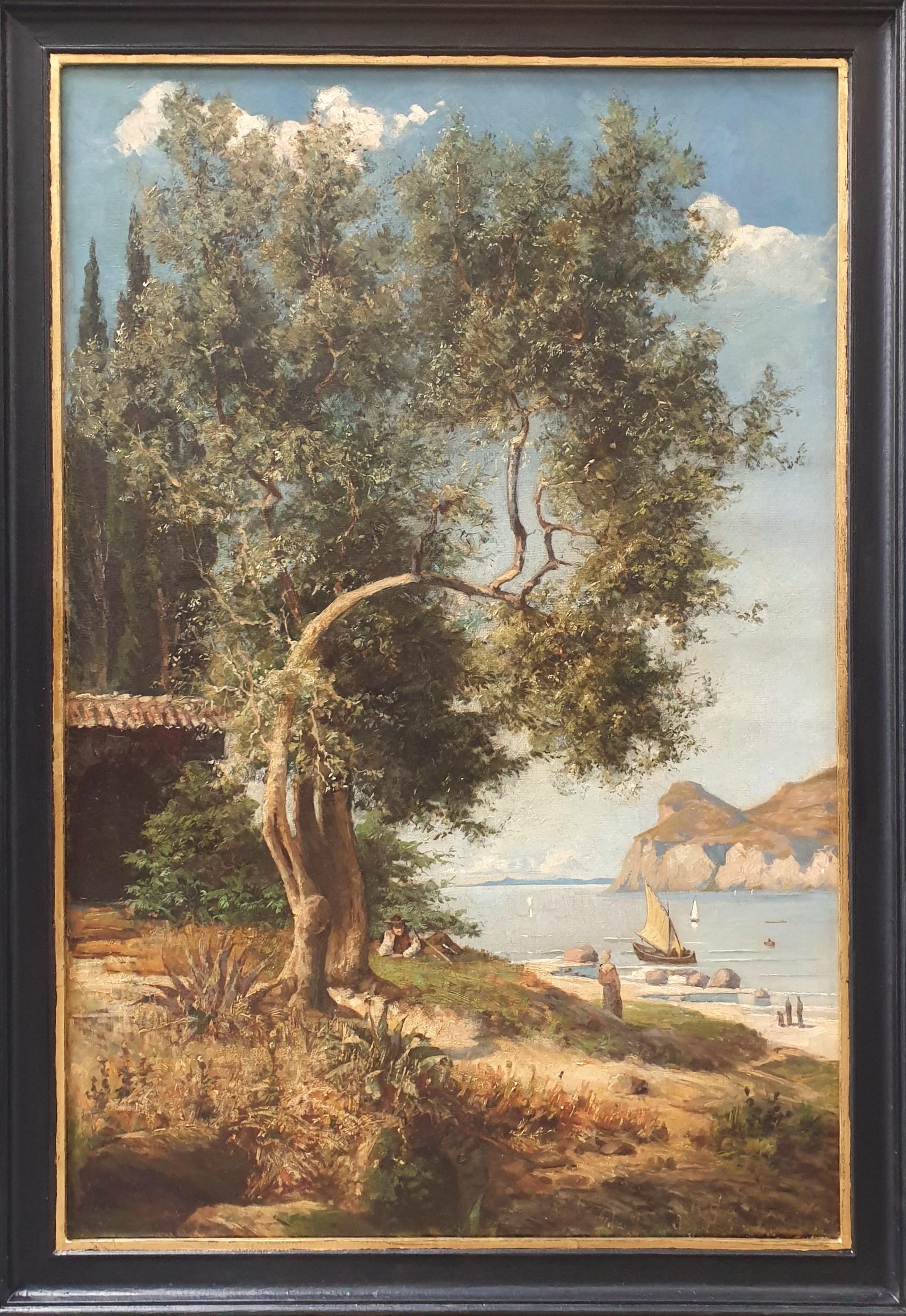 Pittura Paesaggio Costa Azzurra Pittura francese realista 19° COURDOUAN - Painting di Vincent COURDOUAN
