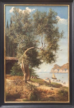 Painting Landscape Côte d'Azur Realist french painting 19th COURDOUAN