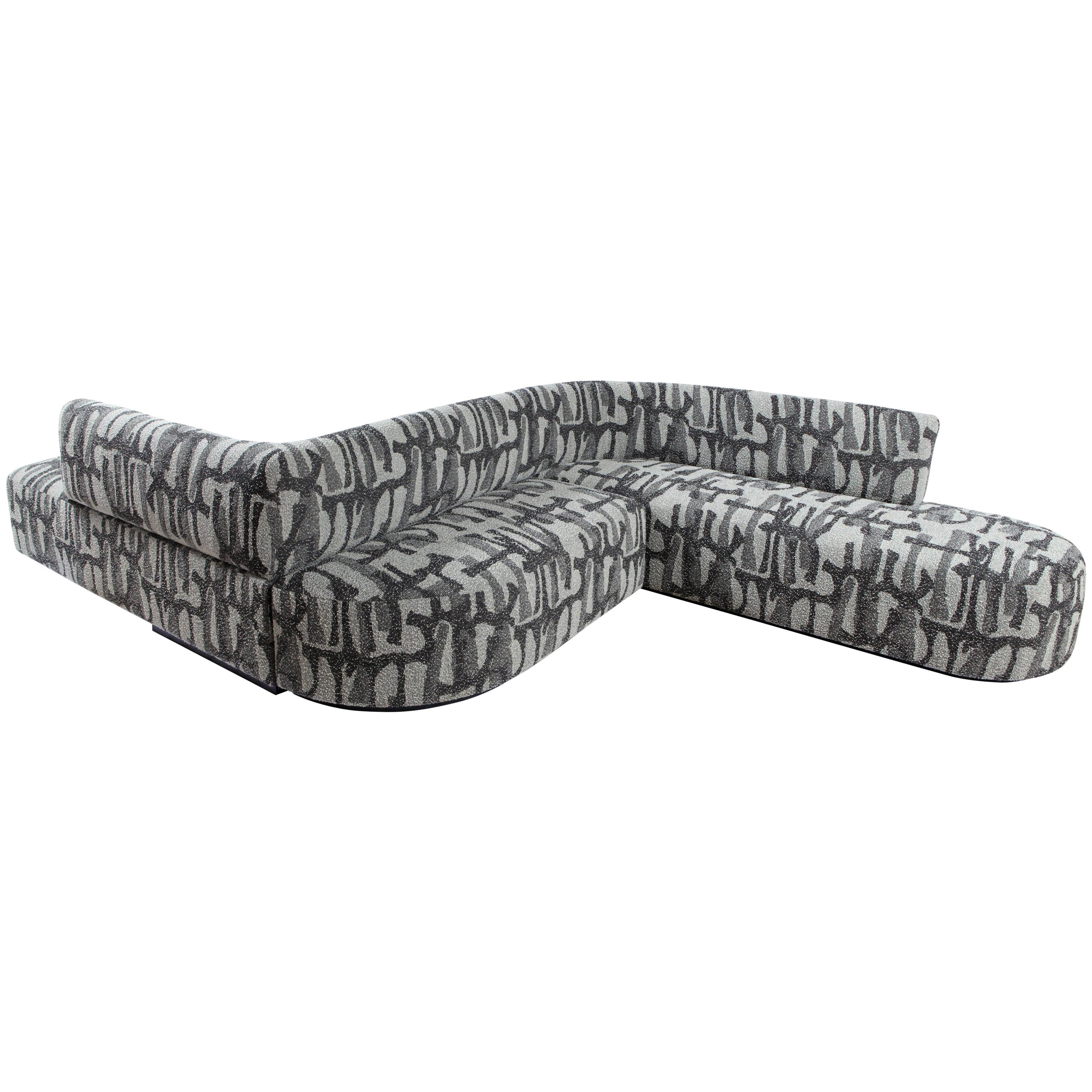 Vincent Curved Sofa Designed for Salon A+D Upholstered in Tibor Fabric For Sale