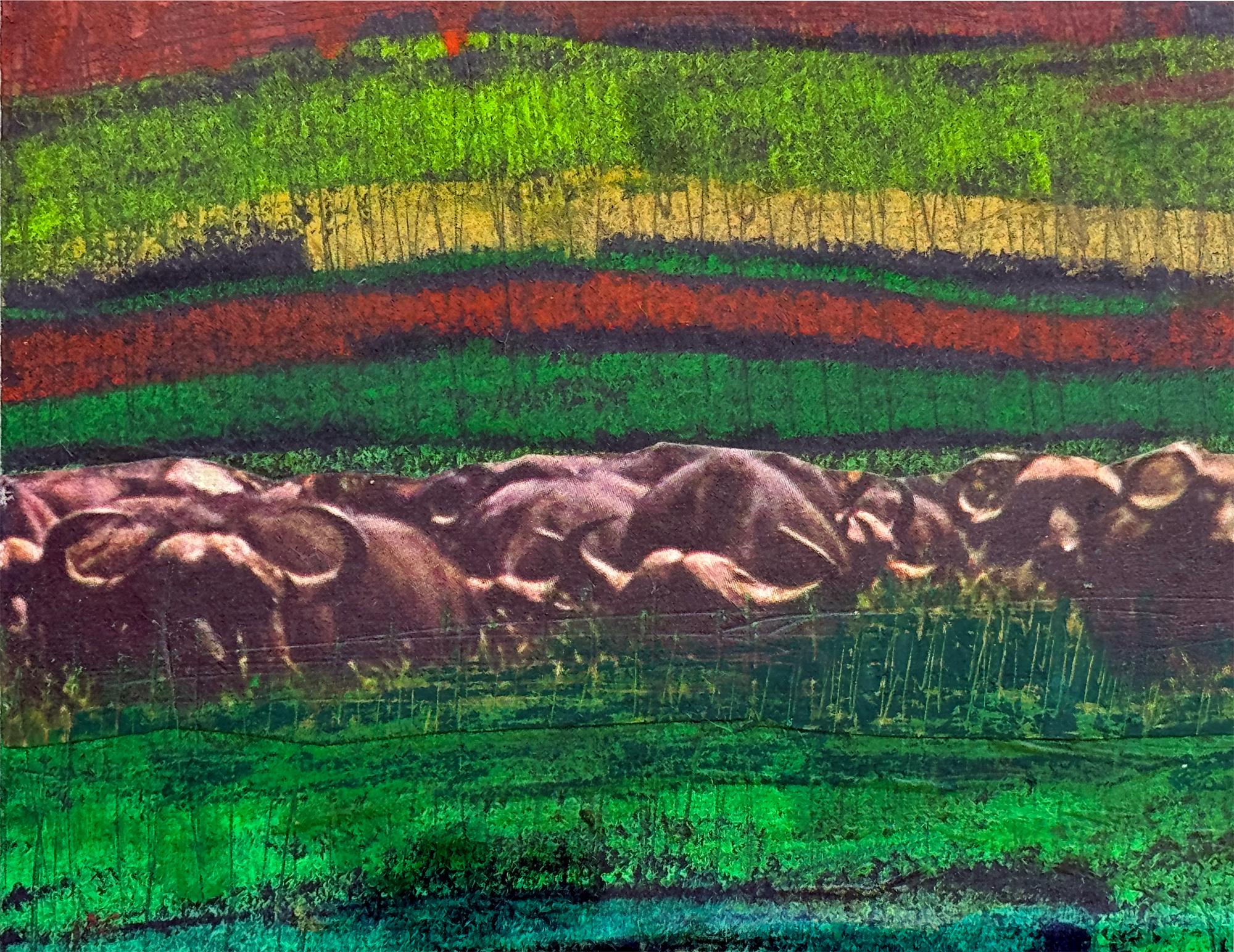 Aldea en Benín África - Artista afroamericano pinta África en la década de 1970 - Painting Posimpresionista de  Vincent D. Smith