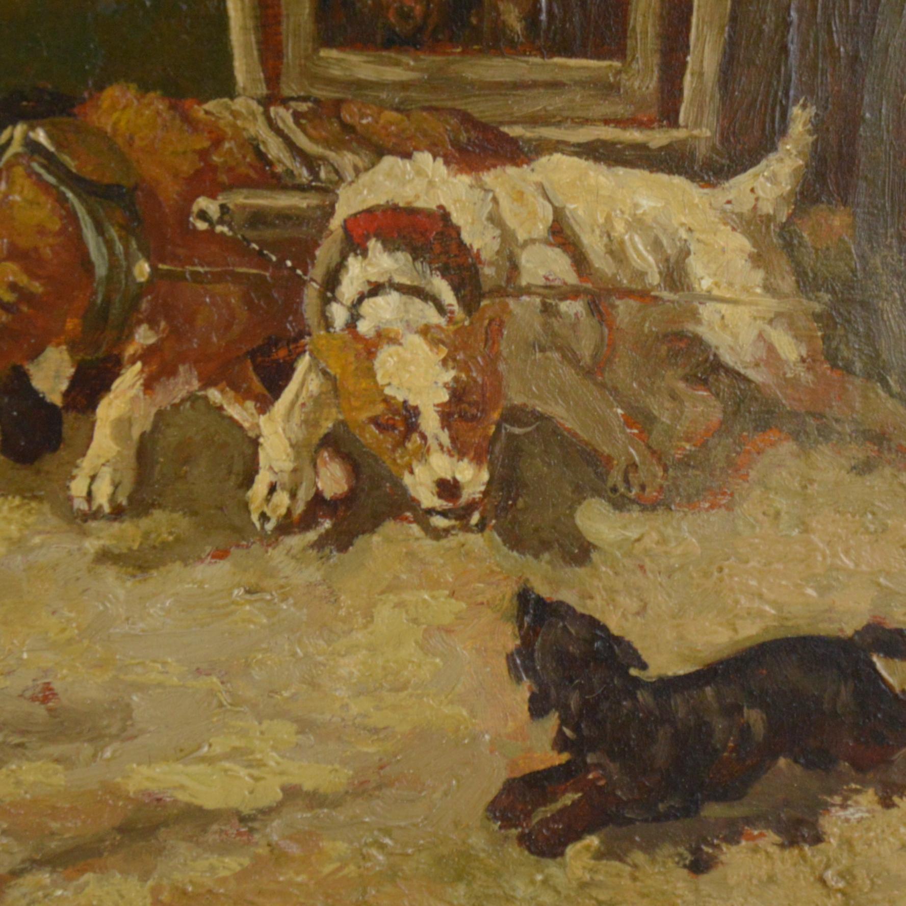 Vincent De Vos Painting Carriage with a Team of Dogs 19th Century Canvas In Good Condition For Sale In Brussels, BE