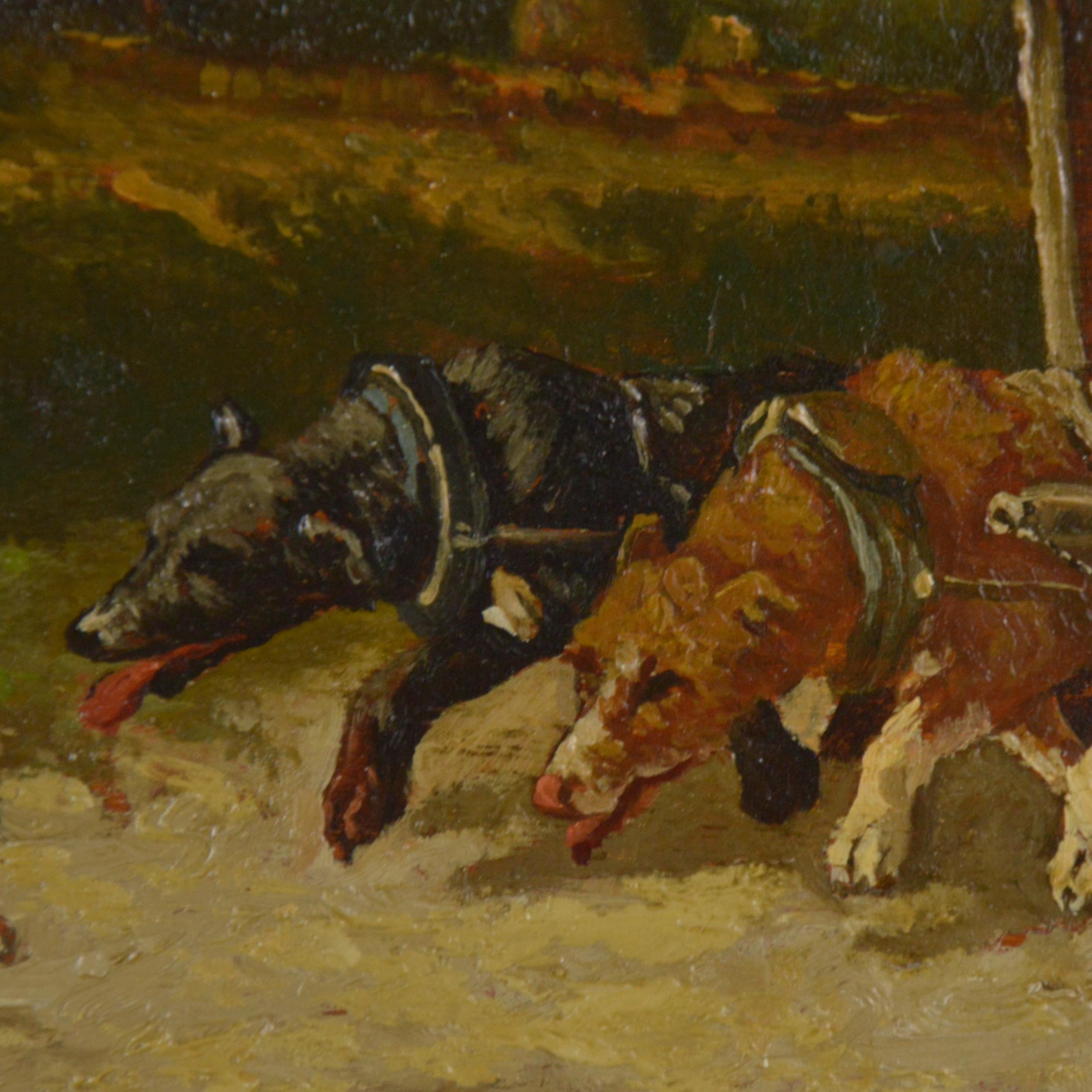 Vincent De Vos Painting Carriage with a Team of Dogs 19th Century Canvas For Sale 1