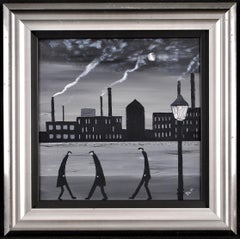 Paesaggio industriale - Figure in una città del nord Pittura olio su tavola