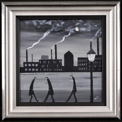 Industrial Landscape - Figures in a Northern Town Oil on Board Painting