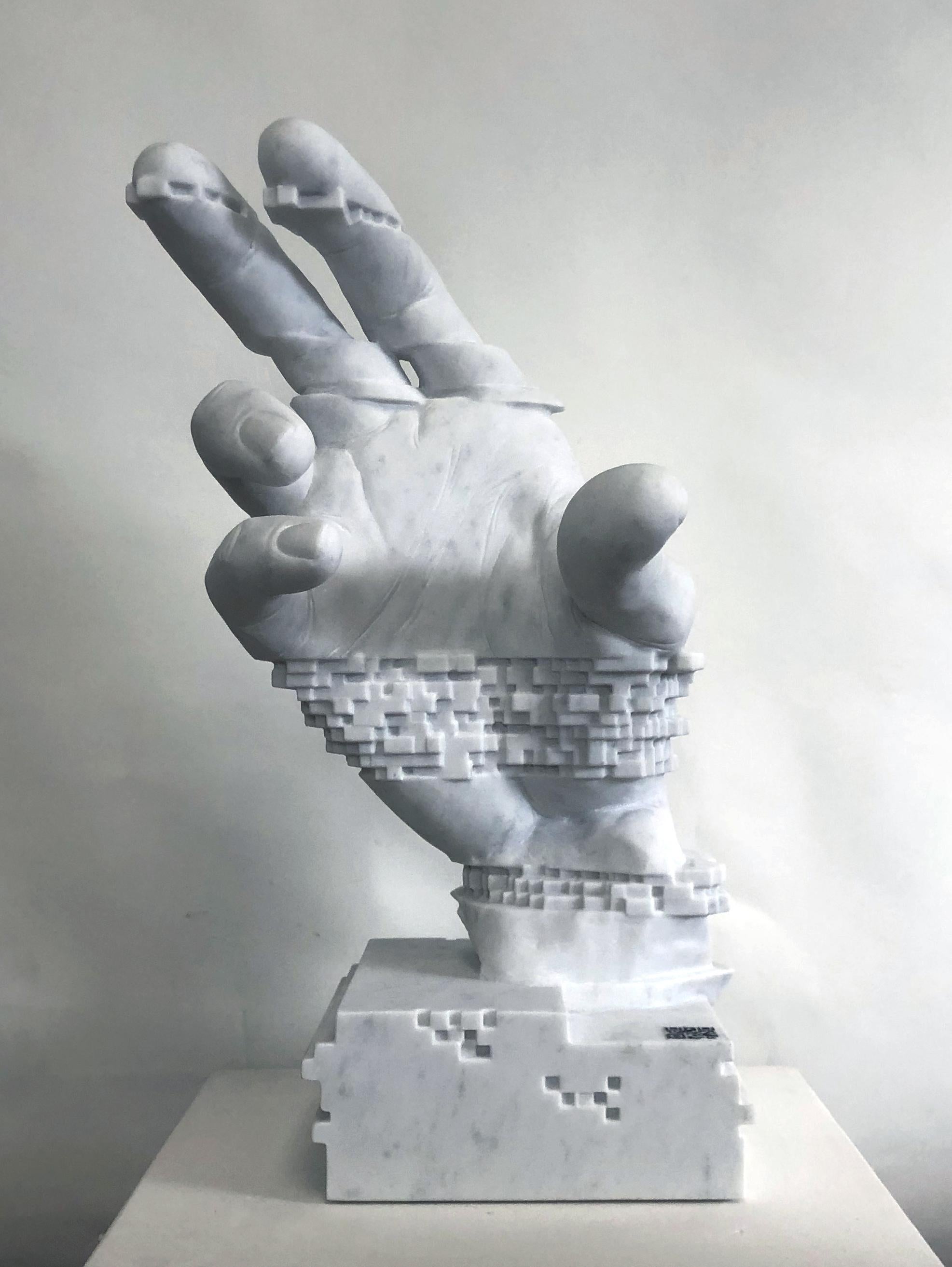 Vincent Du Bois Figurative Sculpture - Carrara Marble "Glitch" 
