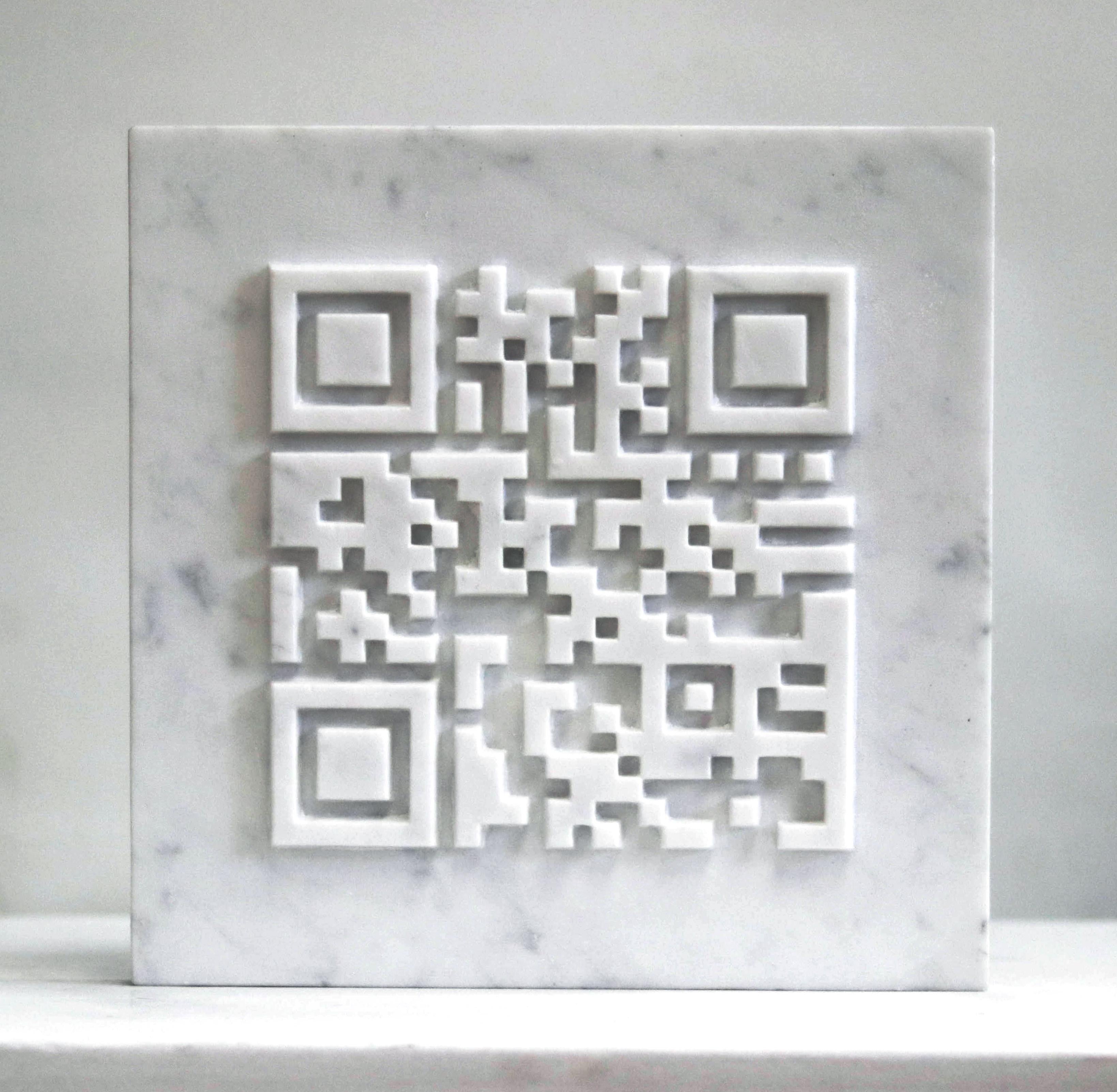 Carrara Marble QR Code - Sculpture by Vincent Du Bois