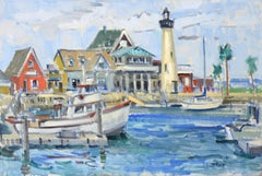 Calm Harbor Seascape with Lighthouse by Vincent Farrell Laguna Artist