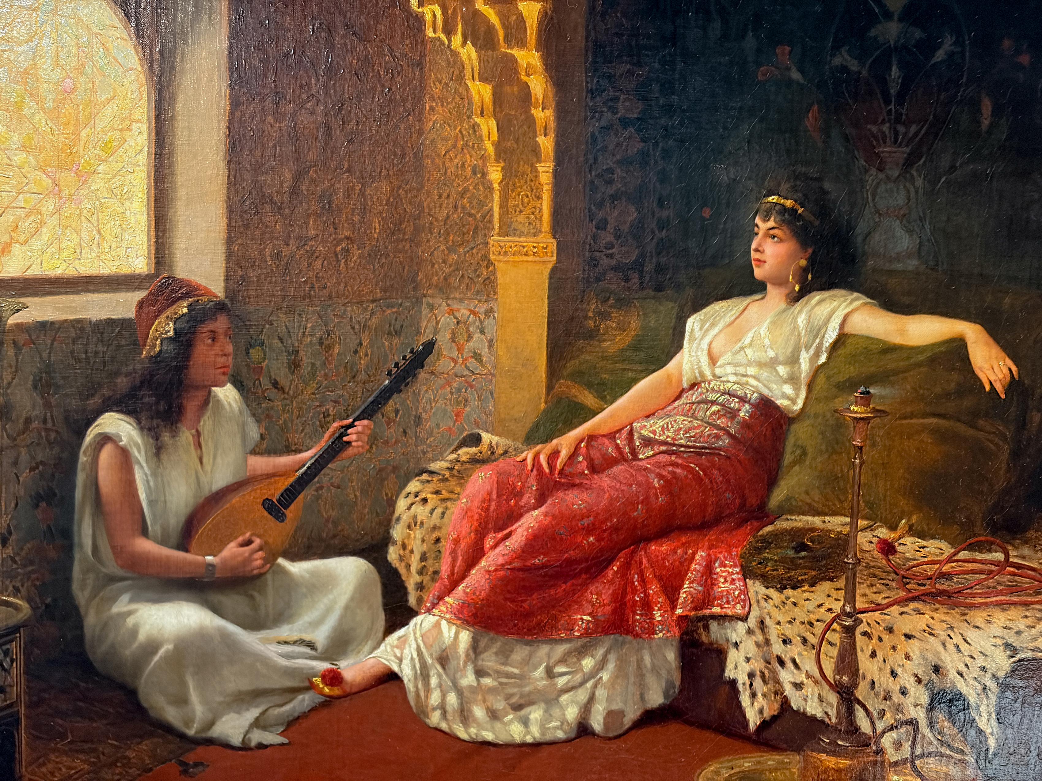 A Fine Stiepevich Orientalist Painting of a Lounging Odalisque in the Harem - Portrait Painting Negro de Vincent G. Stiepevich