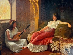 A Fine Stiepevich Orientalist Painting of a Lounging Odalisque in the Harem