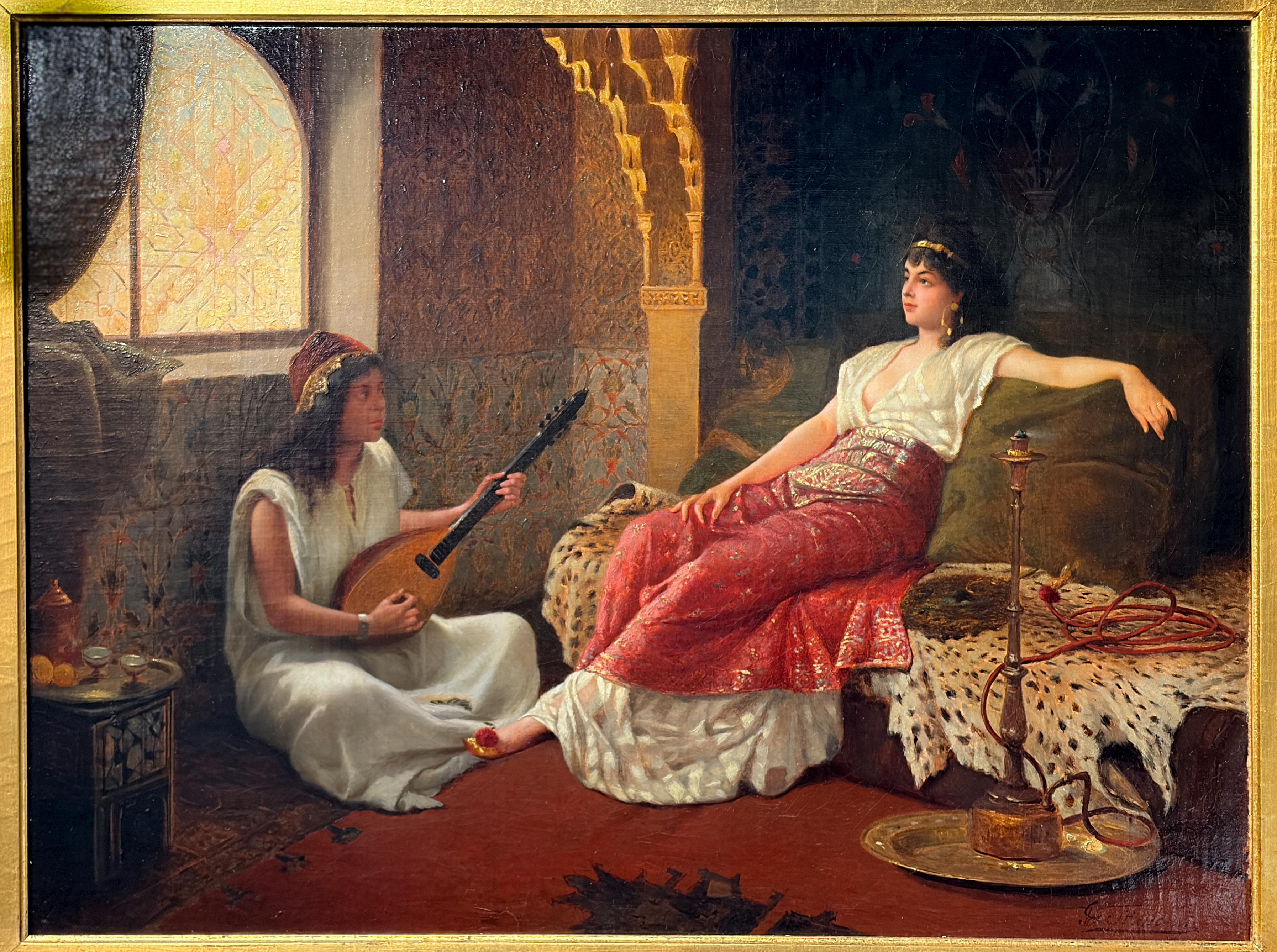 A Fine Stiepevich Orientalist Painting of a Lounging Odalisque in the Harem