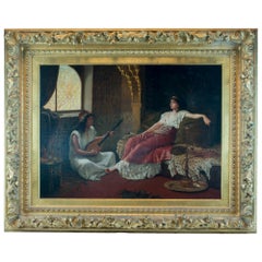 Antique A Fine Stiepevich Orientalist Painting of a Lounging Odalisque in the Harem