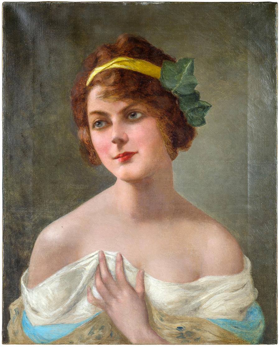 Portrait d'une jeune beauté par Vincent Stiepevich - Painting de Vincent G. Stiepevich