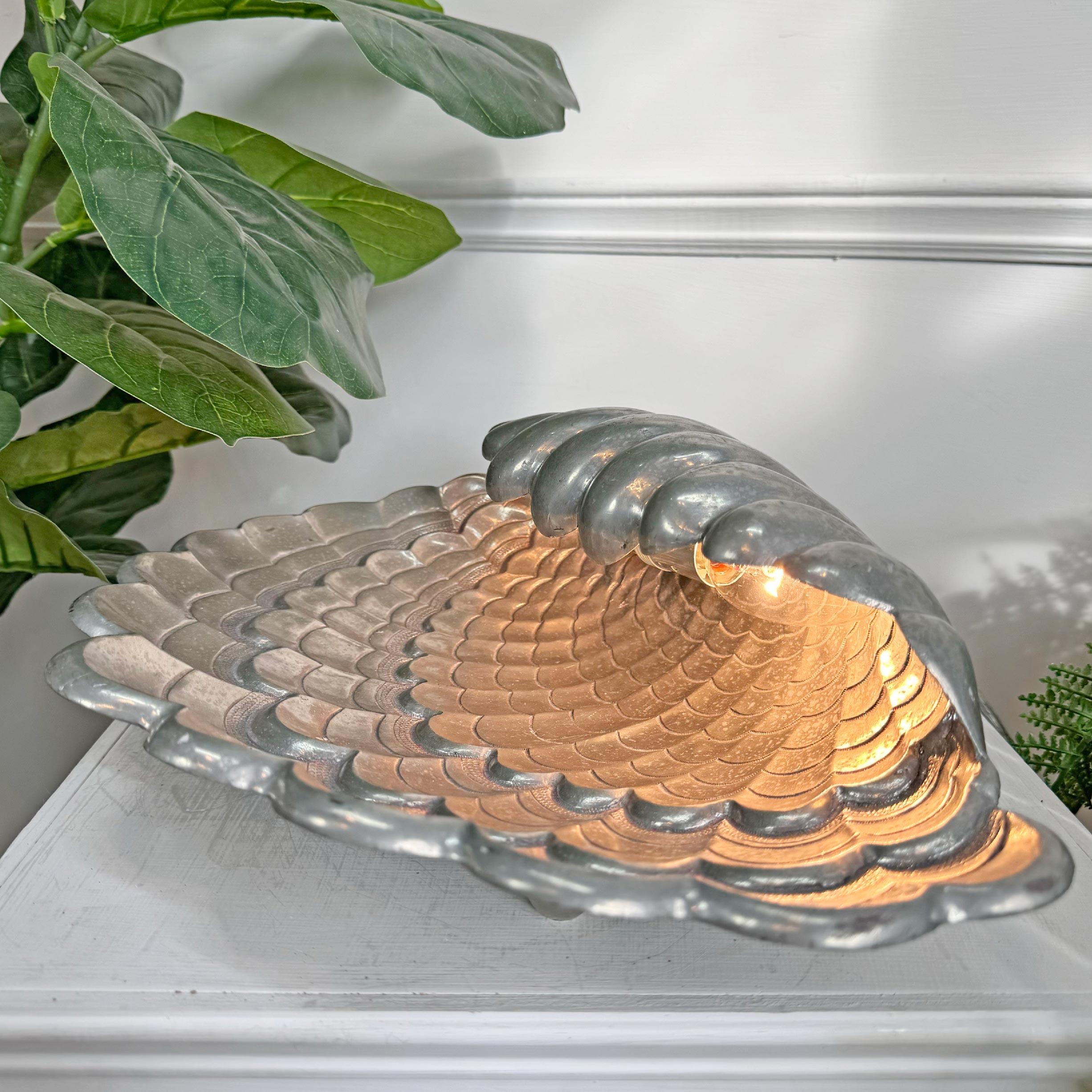 Art Deco Vincent Garnier Pewter Clam Shell Table Lamp For Sale