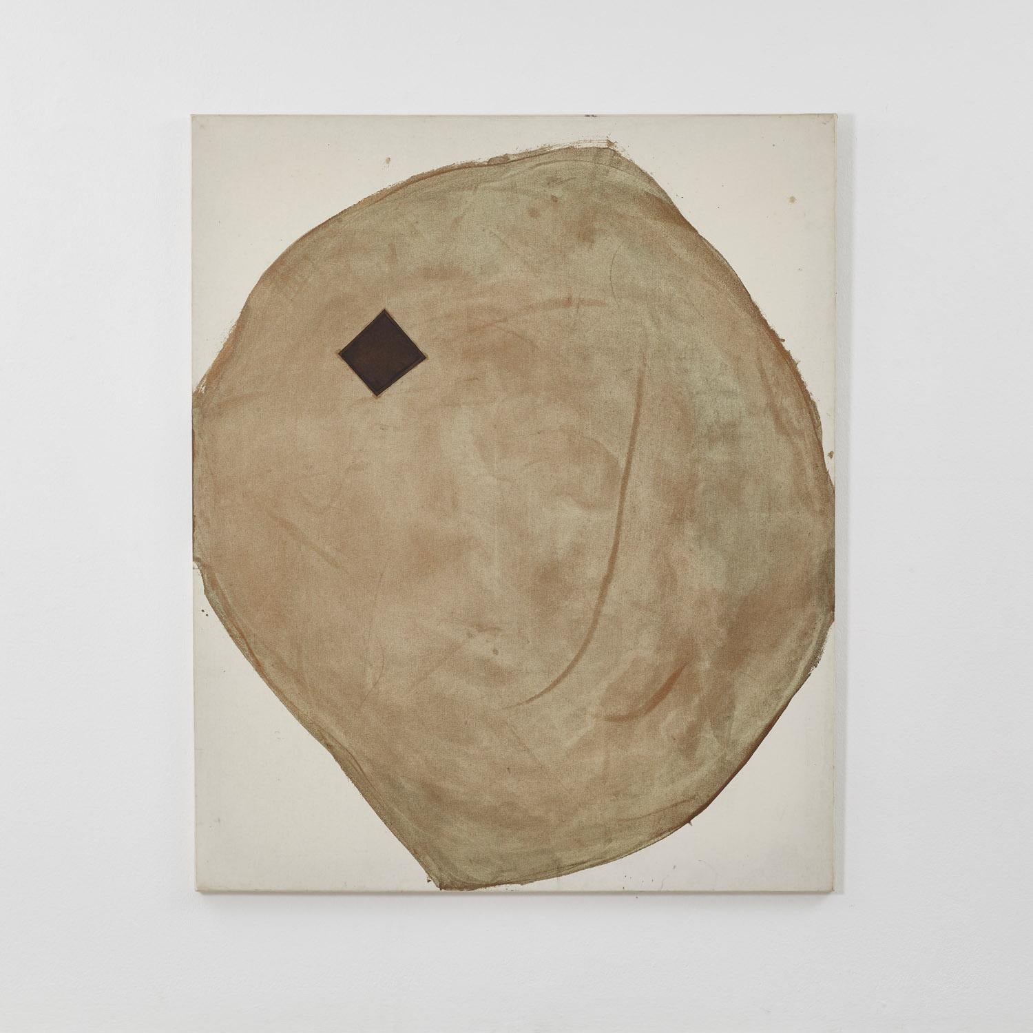A loose wash of curves sweep across this expansive work by contemporary French artist Vincent Gassin-Gradstein. Layered, expressive, and reduced of figuration, a single square holds the composition in the balance. 

The work is signed, dated and