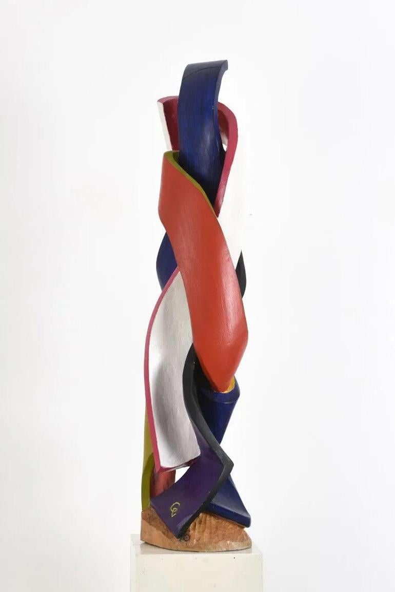 Mid-Century Modern Vincent Gonzalez Large Sculpture in Polychrome Carved Oak, circa 1960 For Sale