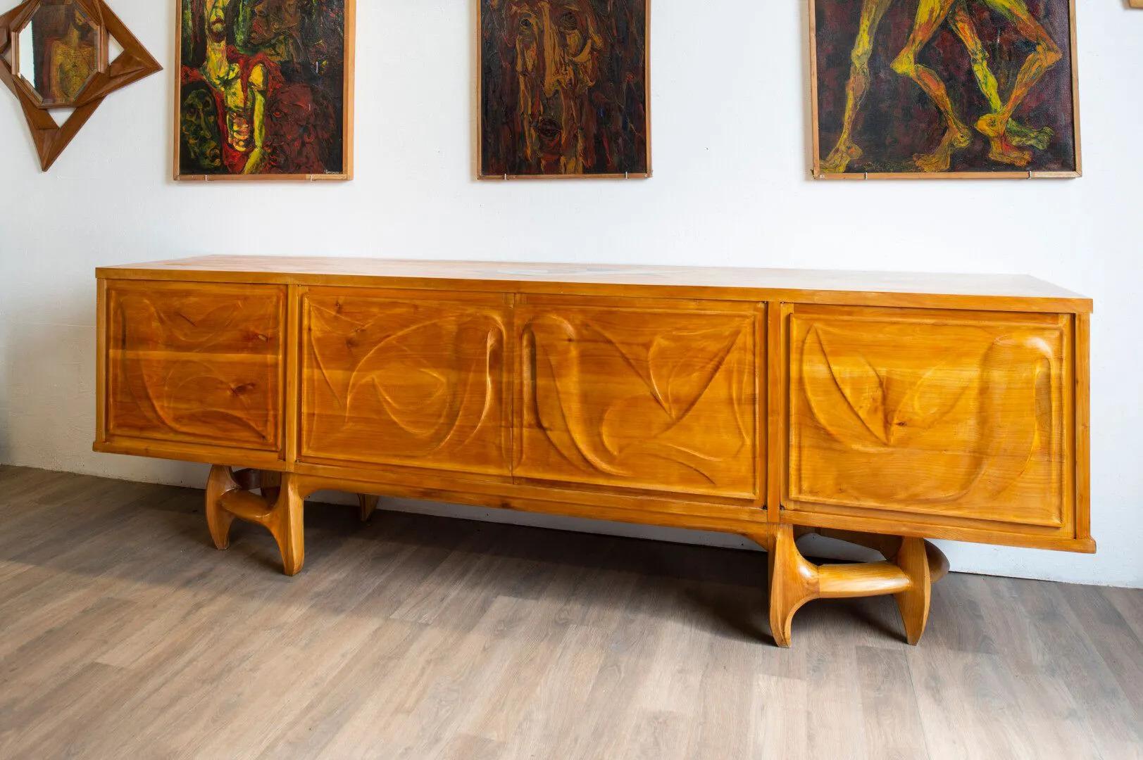 European Vincent GONZALEZ, Exceptional Very Large Sideboard, circa 1960 For Sale
