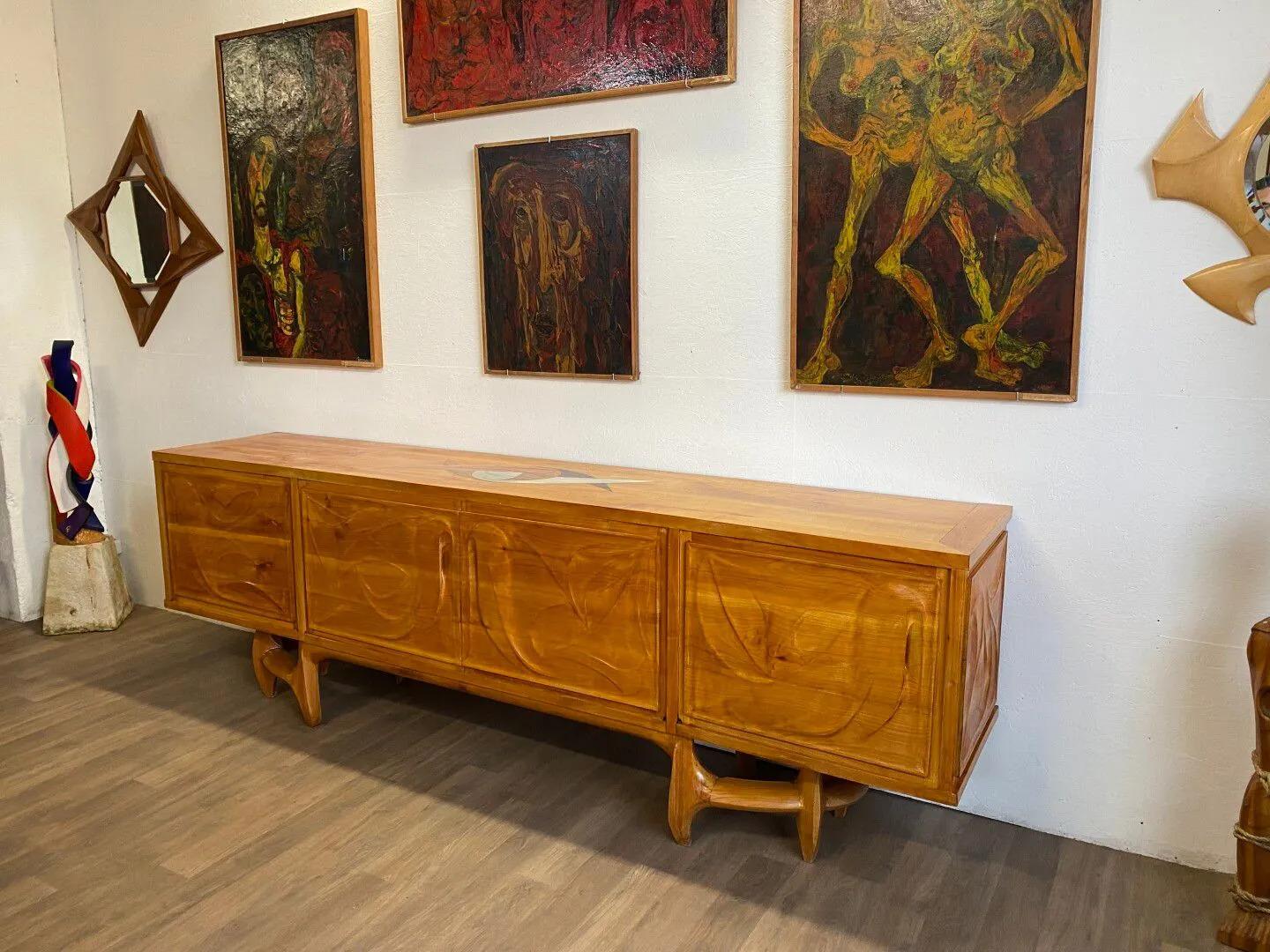 Vincent GONZALEZ, Exceptional Very Large Sideboard, circa 1960 In Good Condition For Sale In Saint-Ouen, FR