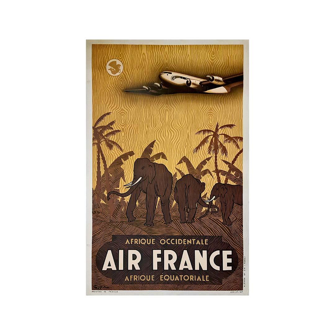 1946 poster to promote travel to West Africa and Equatorial Africa by Air France - Print by Vincent Guerra