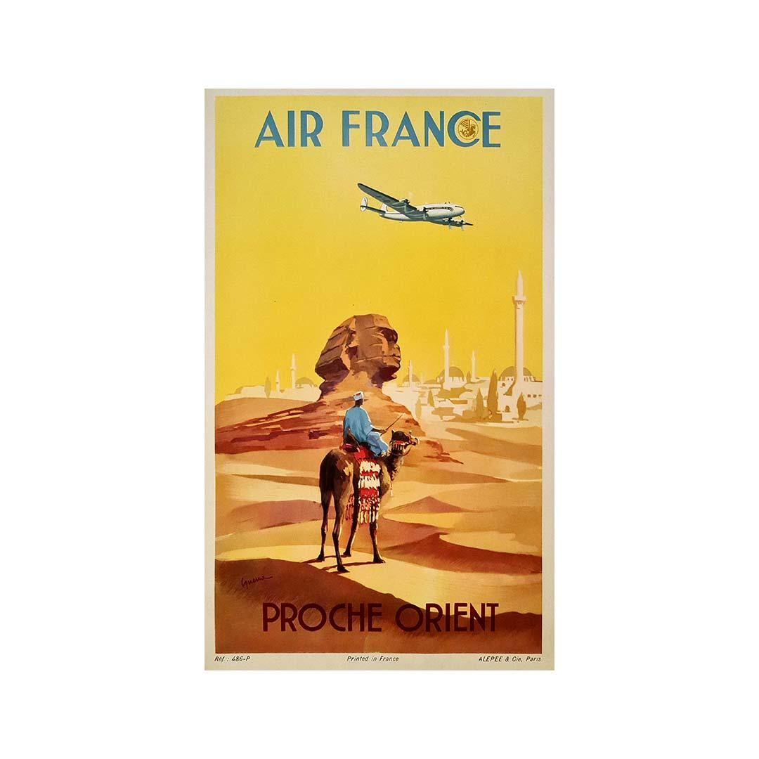 1948 Original travel poster by Air France for destinations in the Middle East - Print by Vincent Guerra