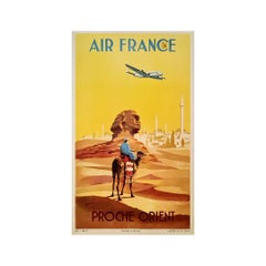 Affiche de voyage originale d'Air France de 1948 pour des destinations au Moyen-Orient