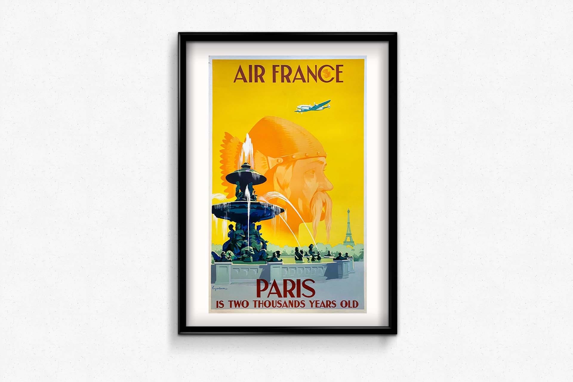 El cartel de viaje original de Guerra de 1949 para Air France, titulado 