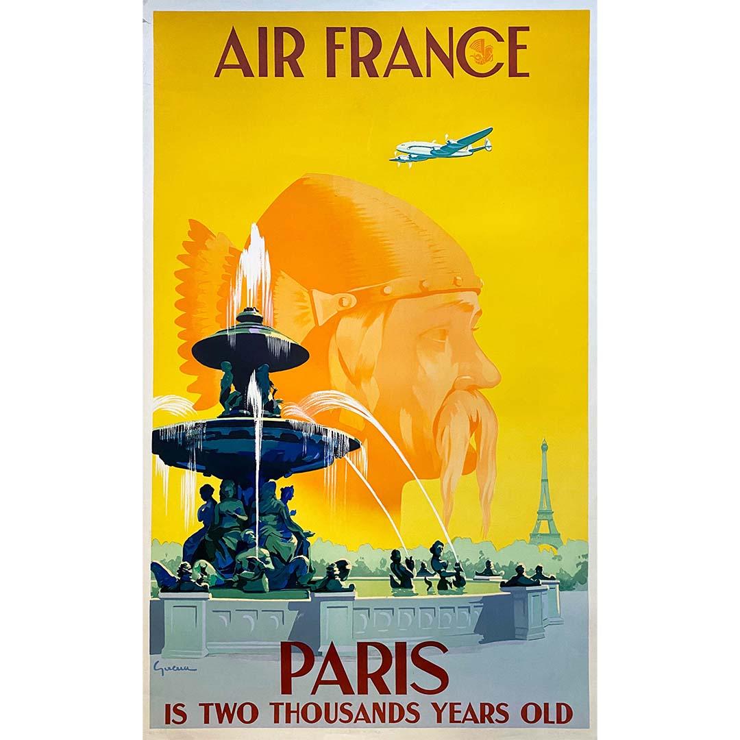 1949 original travel poster by Guerra for Air Franc - Paris - Print by Vincent Guerra