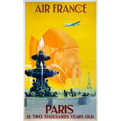 Affiche de voyage originale de 1949 par Guerra pour Air Franc - Paris