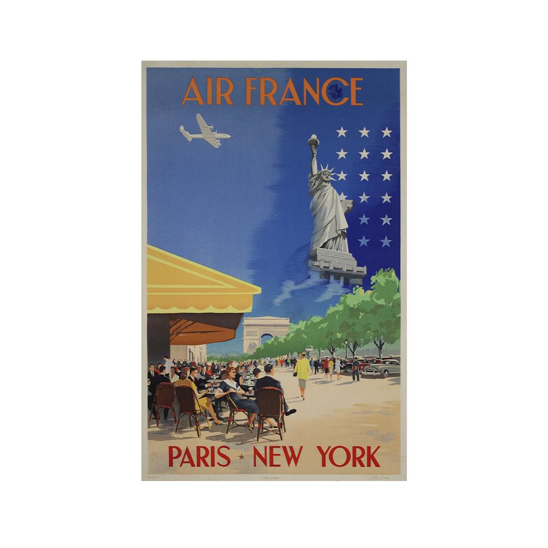 1951 poster by Guerra - Air France Paris New York - Statue of Liberty For Sale 1