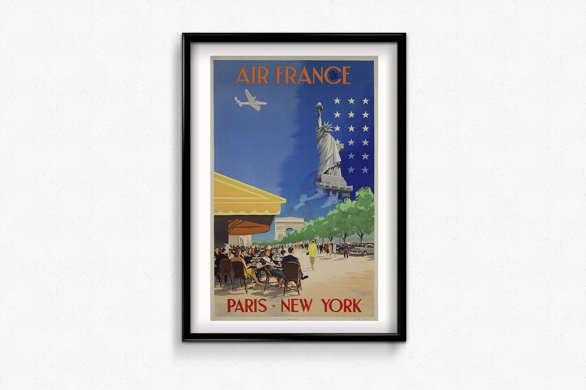 1951 poster by Guerra - Air France Paris New York - Statue of Liberty For Sale 2