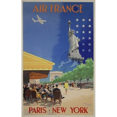 1951 poster by Guerra - Air France Paris New York - Statue of Liberty